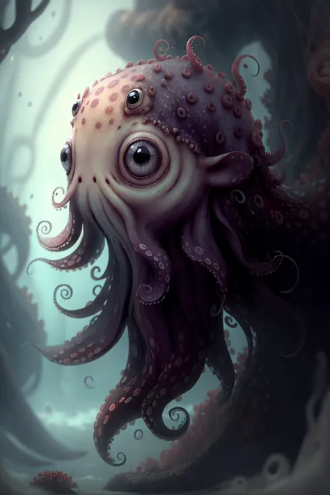 concept art, Cu73Cre4ture, <lora:CuteCreatures:1>, octopus,