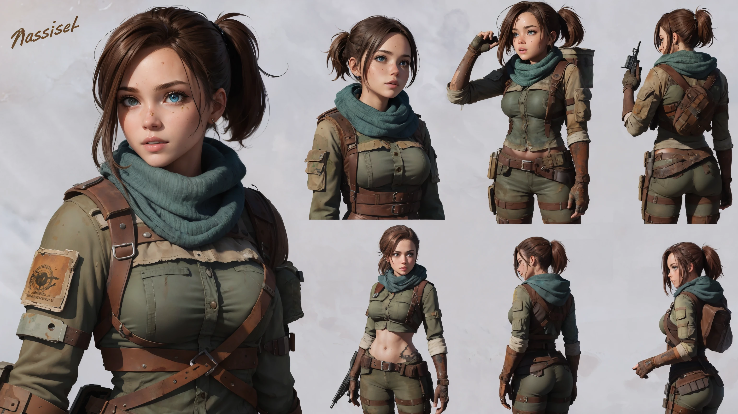 best quality, masterpiece, character sheet, post-apocalyptic girl