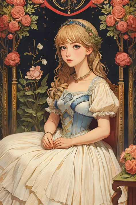 masterpiece,best quality,<lora:tbh132-:0.8>,idolmaster cinderella girls,illustration,painting,style of Walter Crane,