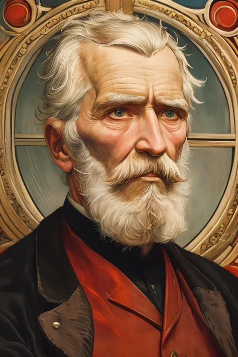 a close up of a painting of a man with a beard