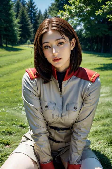 dia,floresta,árvores,na grama, 
pose dinâmica, sentado em posição de sentido,
Uniforme militar marrom,mangas compridas, 
cabelo castanho,brown olhos,cabelo curto,fone de ouvido,
,1 garota, 20 anos,Fêmea jovem,lindo long legs,lindo body,
lindo Nose,lindo character design, perfect olhos, perfect Face,expressive olhos,Equilíbrio Perfeito,
Olhando para o visualizador,boca fechada, (inocente_grande_olhos:1.0),(Luz_sorriso:0.3),
Arte oficial,papel de parede extremamente detalhado da unidade CG 8k, iluminação perfeita,colorida, brilhante_frente_Face_Luzing,Pele branca,
(obra de arte:1.0),(melhor_qualidade:1.0), resolução ultra alta,4K,Ultra-detalhado,
fotografia, 8K, HDR, alta resolução, absurdos:1.2, 400 para porta Kodak, grão de filme, fundo desfocado, Bokeh:1.2, reflexo de lente, (vibrante_cor:1.2),fotografia profissional,
(lindo,Enorme_seios:1.0), (lindo_Face:1.5),(estreito_Cintura),