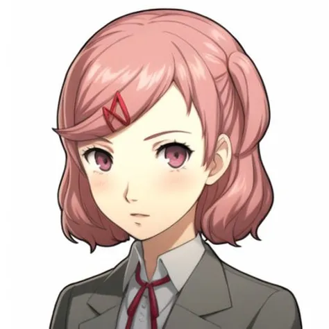 anime girl with pink hair and a red tie