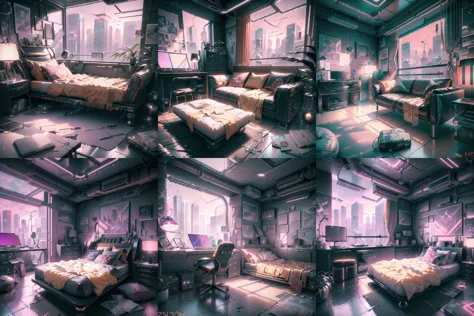 (a cyberpunk style bedroom, a cyber punk bedroom,sofa,rock wall, a retro bedroom,sofa,rock wall, a baroque style bedroom)

white...