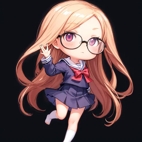 anime girl with glasses and a bow in a school uniform