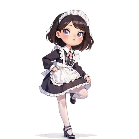 anime character of a maid in a black and white dress