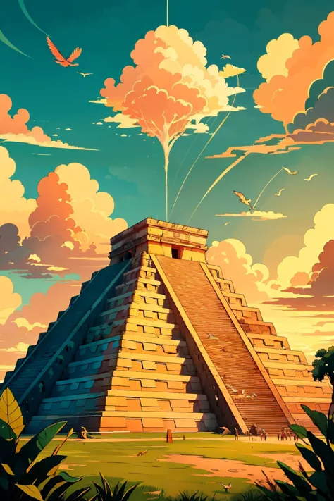 ((masterpiece, best quality)), <lora:Chichen_Itza:0.8>, high resolution, highly detailed,    Chichen Itza, day, cloud, tree, pokemon (creature), no humans, bird, cloudy sky, grass, building, flying, stairs