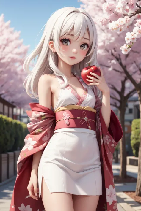 (masterpiece:1.2),best quality,extremely detailed,
BREAK
cute girl,(petite:1.3),solo,shiny skin,small breasts,very long hair,
detailed eyes,perfect anatomy,
cute eyes,(white eyes:1.3),(white hair:1.4),
BREAK
pink kimono,sakura kimono,
BREAK
sakura,sakura tree,apple,apple caramel,
BREAK
character focus,looking at viewer,holding apple,
BREAK
