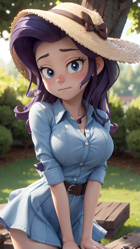 Masterpiece, sad , toned, outdoors, , huge breasts, 1girl  [[[smirk]]], rarity, medium hair,  embarrassed, cute,  partially remo...