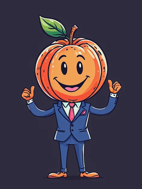 a cartoon character of a man in a suit and tie holding a large orange