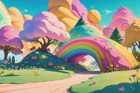 a close up of a rainbow bridge in a cartoon style