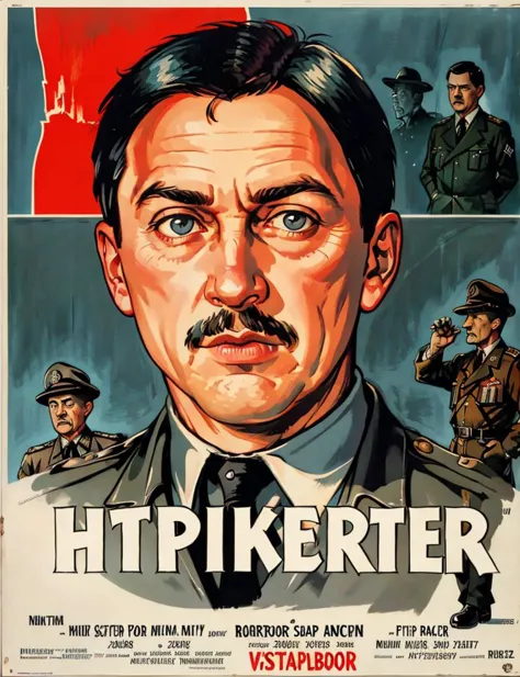 Hitler, <lora:RetroMoviePoster-000006:.7>, face, retro movie poster,