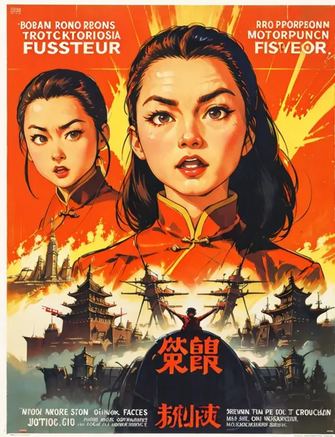 china attack , <lora:RetroMoviePoster-000006:.7>, face, retro movie poster,