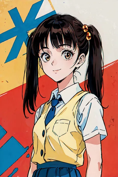 anime girl with ponytails and school uniform posing for a picture