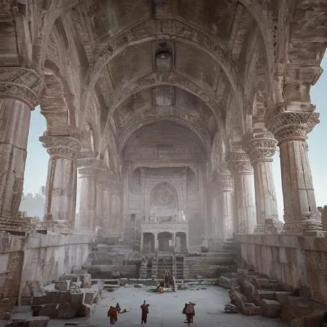 arafed view of a large building with a bunch of pillars