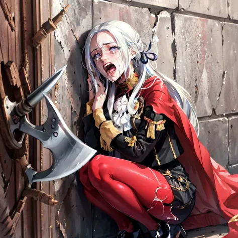 Highly detailed, High Quality, Masterpiece, beautiful, edelgard_academy, hair ribbon, black jacket, black dress, ascot, red cape...