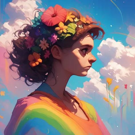 a painting of a woman with a flower crown on her head