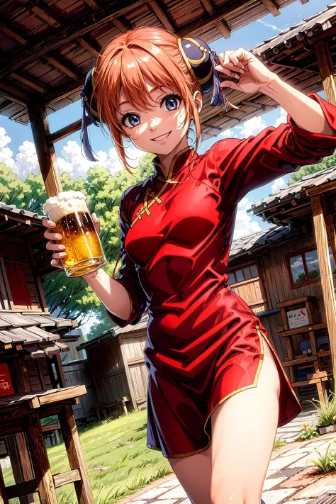 (best quality), (masterpiece),(ultra-detailed:1.2),ultra high res,cowboy shot, pov, smile, holding a beer, bright eyes, happy eyes, cheerful, 
<lora:flat2:-0.4> ,
<lora:LowRa:0.2> ,
 <lora:kagura_v1:0.8> kgr1, red dress, double bun, bun cover, china dress, chinese clothes, knee boots, short sleeves, small breasts, skin tight dress, tight dress <lora:GoodHands-beta2:0.5>