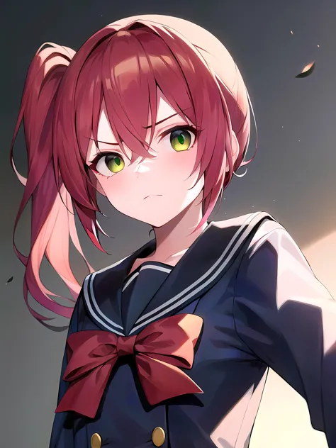 anime girl with pink hair and green eyes in uniform