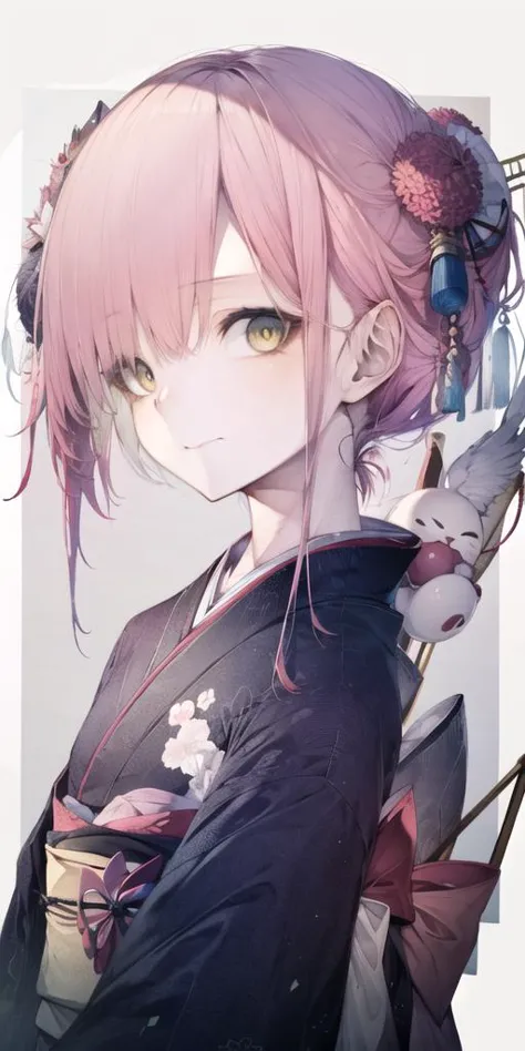 anime girl with pink hair and blue eyes holding a bird