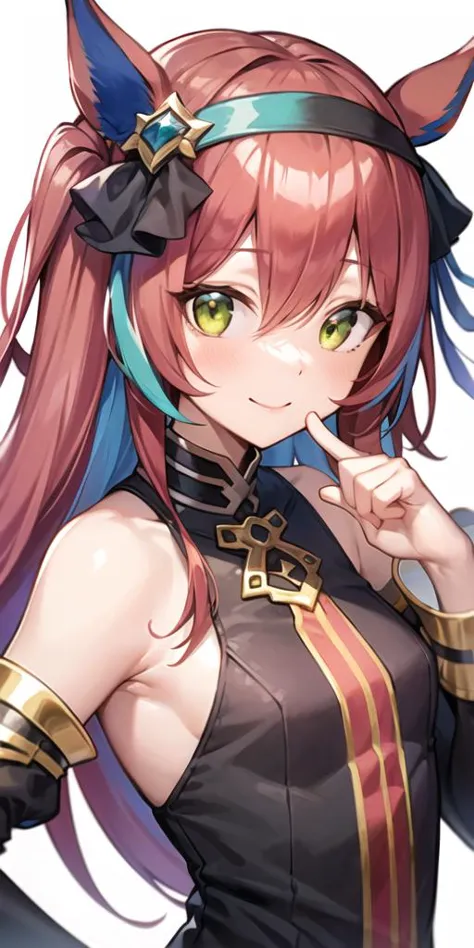 a close up of a person with a cat ear and a dress