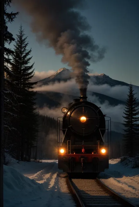 Photo Masterpiece 8k wallpaper((Steam locomotive engine [Big Boy | A3 4473 | 844]))((blizzard mountain pass))BREAK(((billowing s...