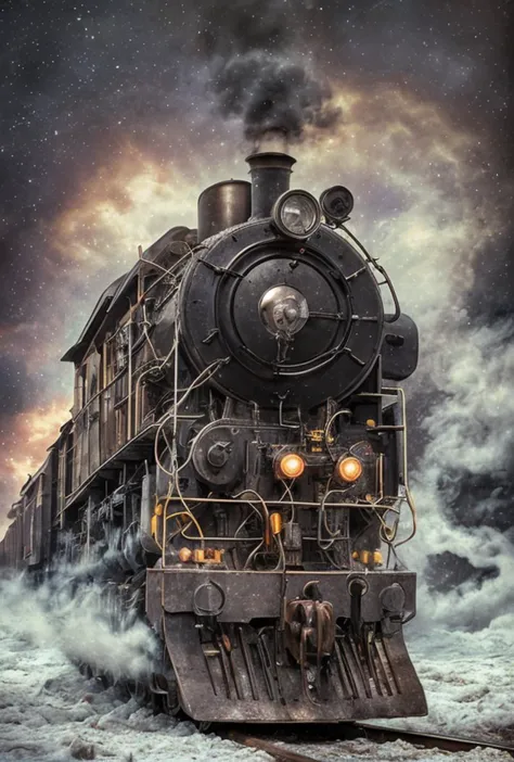 Phoo Masterpiece 8k wallpaper((Steam locomotive engine))((blizzard mountain pass))BREAK(((billowing smoke)))BREAK(( [Santa Fe | ...