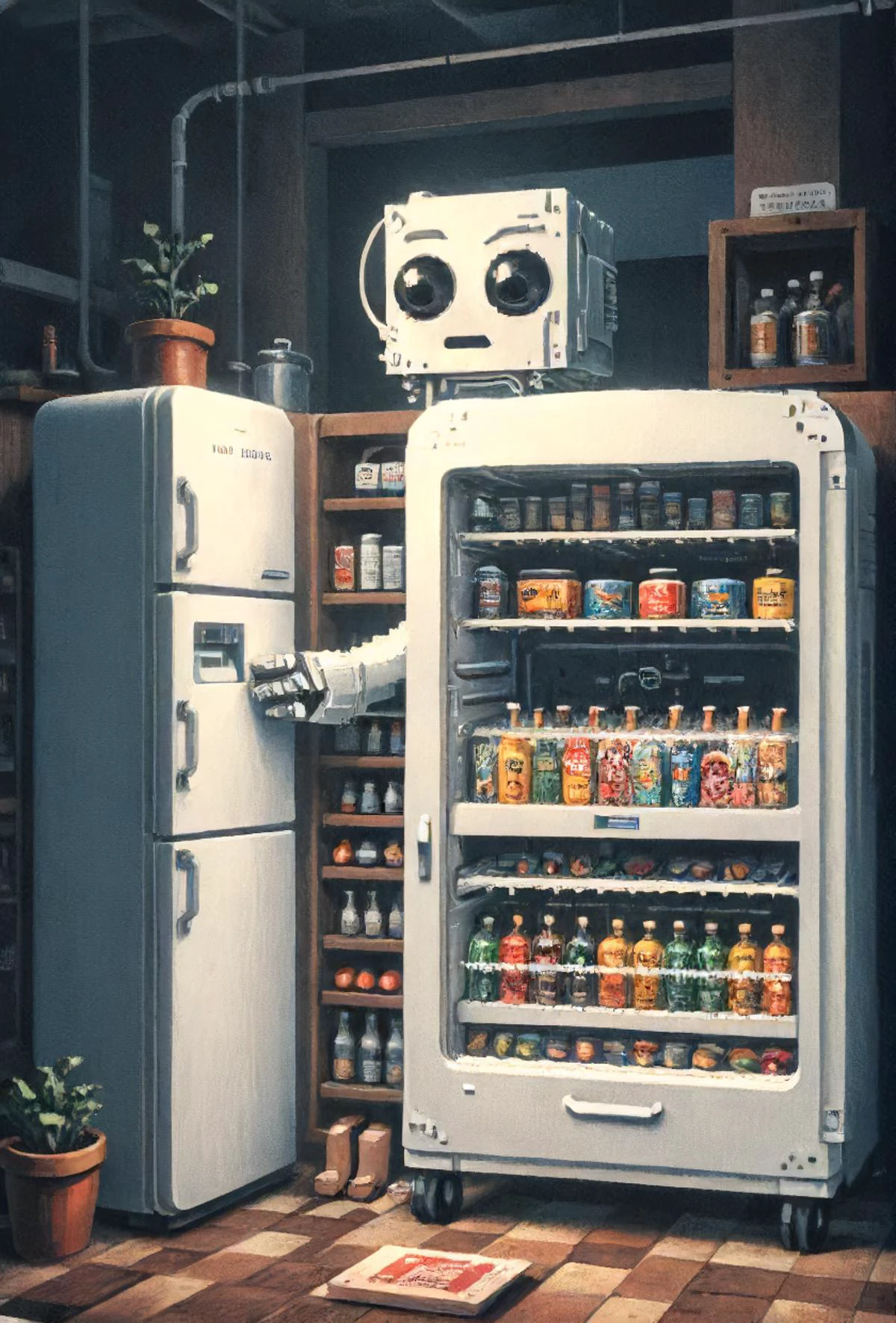 书籍封面标题 "你的冰箱正在运行",  机械, 詳細的, 8K, ASCII碼_藝術 