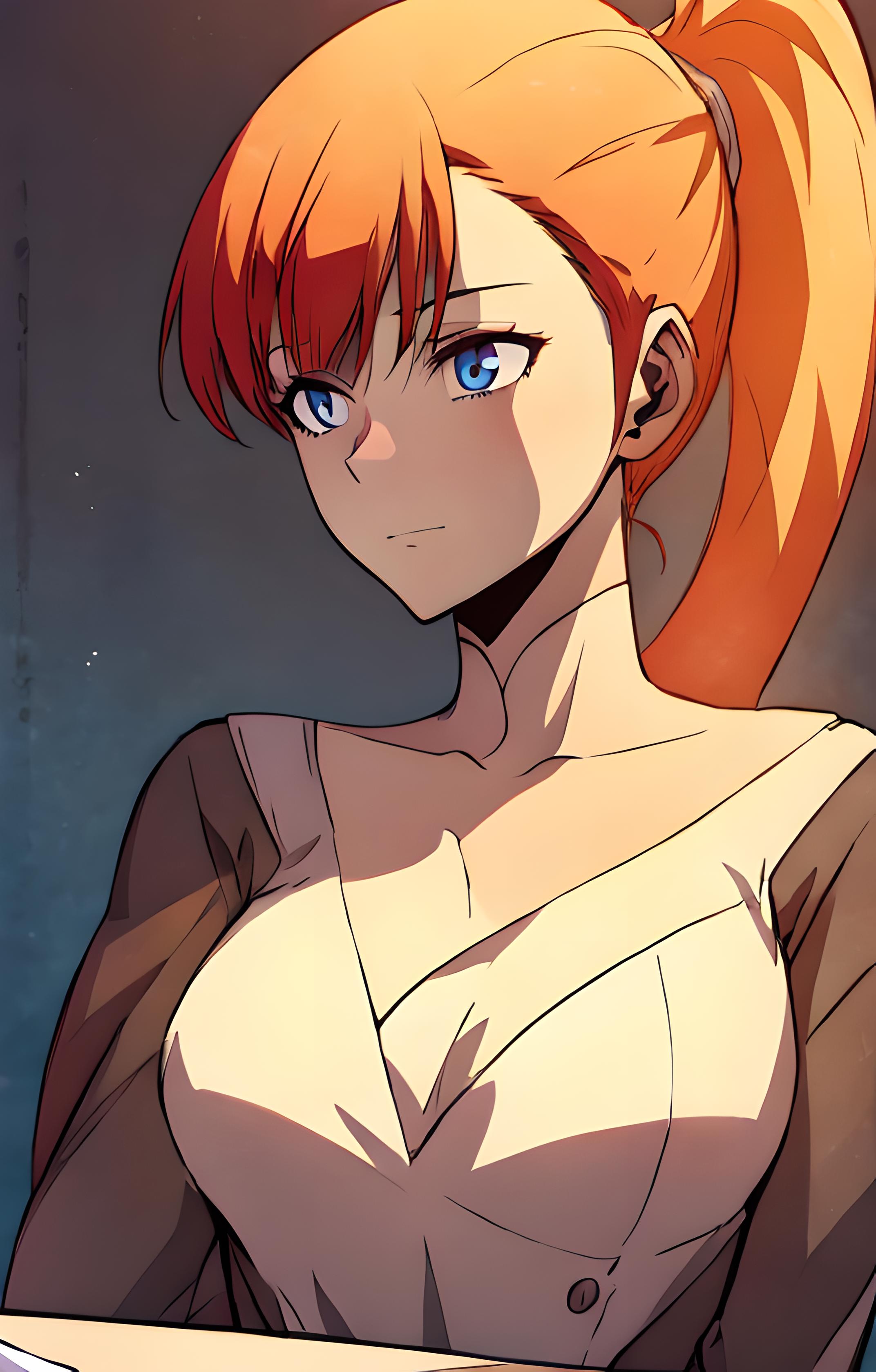 Makima, beautiful girl, braided ponytail hair, red hair, nude - SeaArt AI