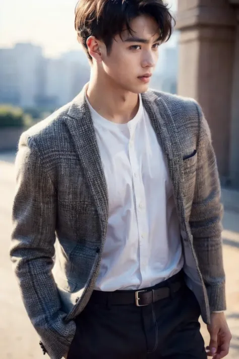 a man in a suit and tie standing on a sidewalk