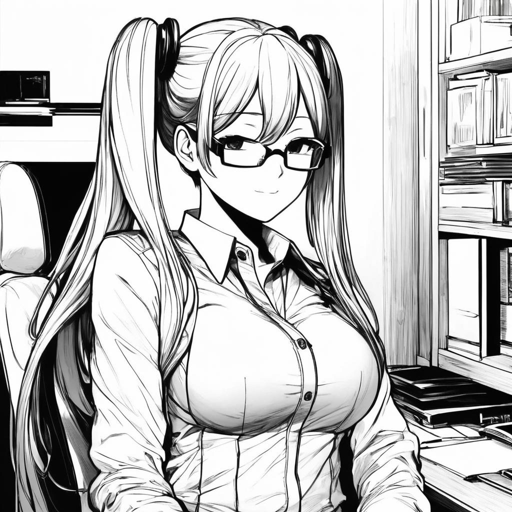 Anime girl sitting at a desk with a laptop computer - SeaArt AI