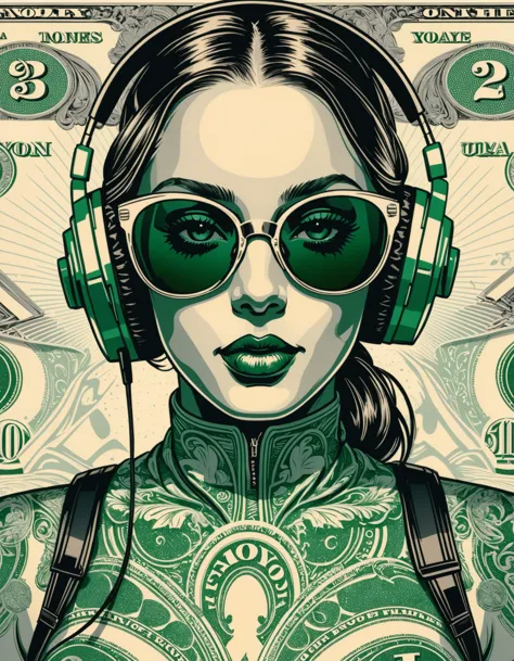 a poster of a woman with headphones and sunglasses on