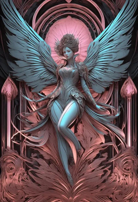 a digital painting of a woman with wings on a throne