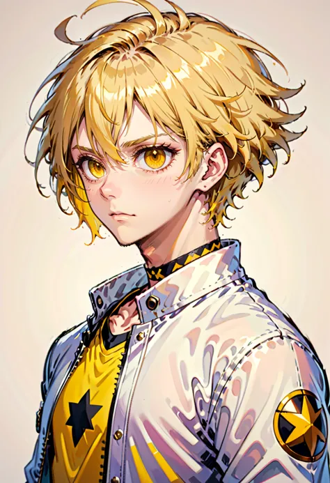 <lora:AgendaMixSDXL:0.8> AgendaMix Style, 1boy, blonde hair, choker, closed mouth, collar, collared shirt, jacket, looking at vi...