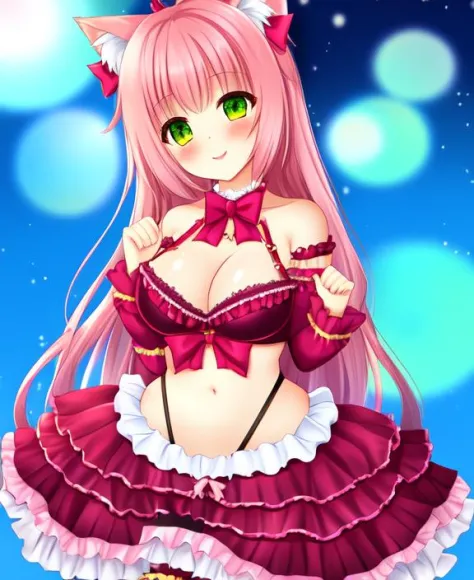 a cute catgirl in an elaborate frilly costume, ultra high quality