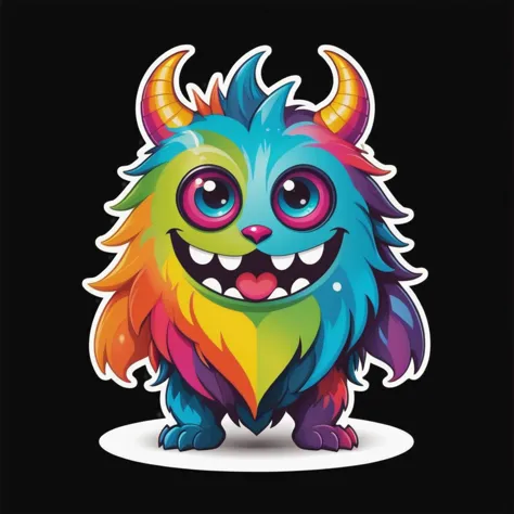 a colorful cartoon monster with horns and big eyes