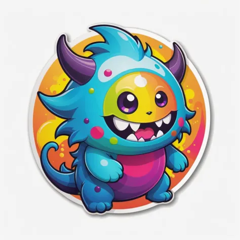 A cute random monster, colorful, clutter, mysterious, scary, perfect environment, die-cut sticker, logo, vector graphic, t-shirt design, no background, circle outline