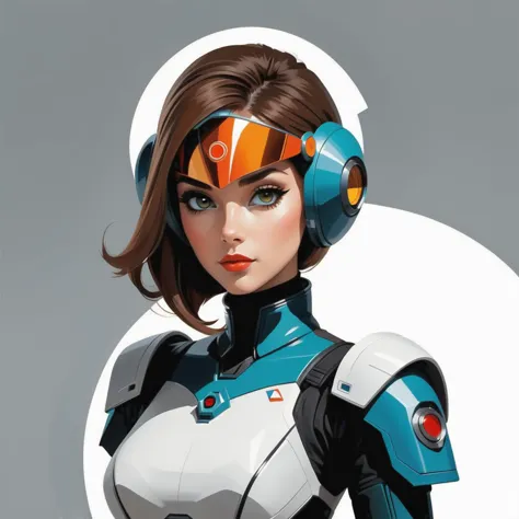 a woman in a futuristic suit with headphones and a helmet