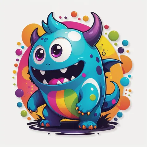 a cartoon blue monster with big eyes and a colorful tail