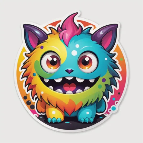 a sticker with a colorful monster face on it