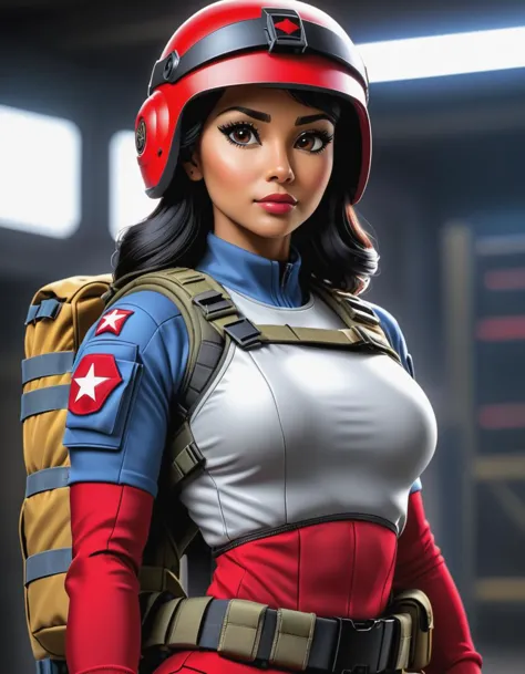 a close up of a woman in a helmet and uniform