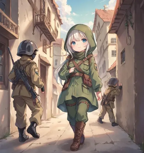 score_9,score_8,score_7_up,, cute slutty girl, standing city, soldier