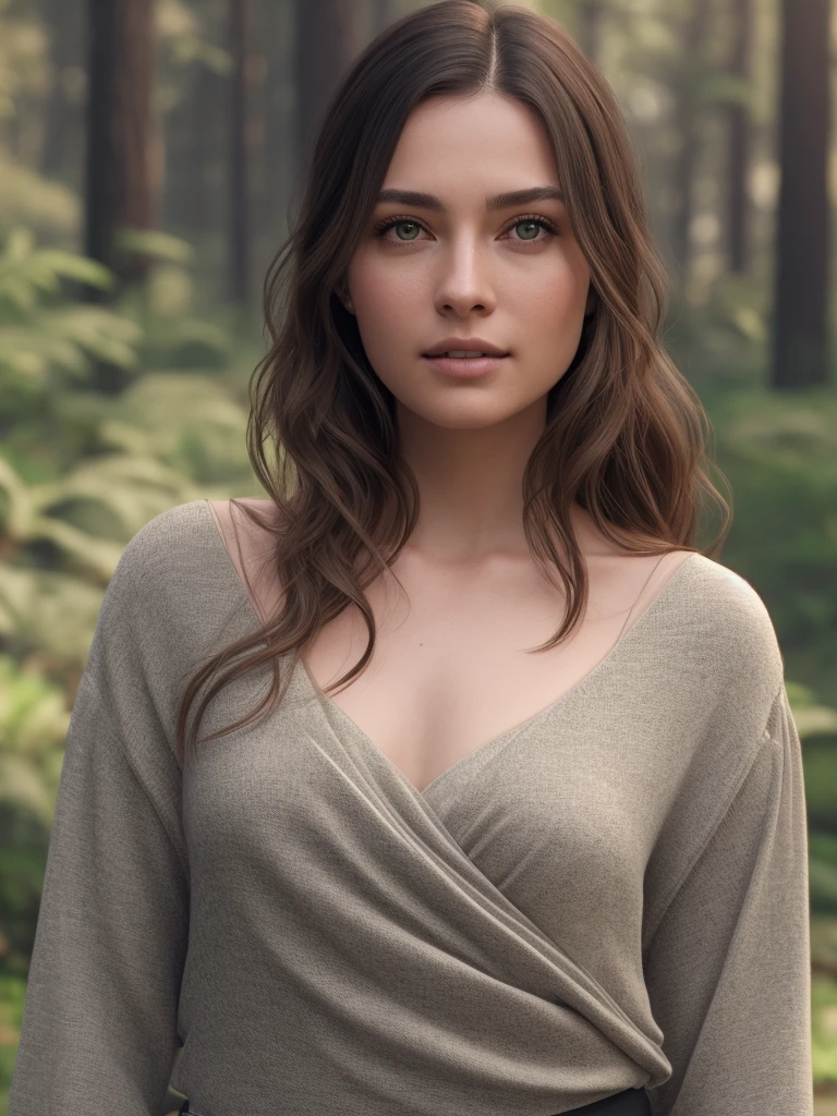 modelshoot style, (extremely detailed CG unity 8k wallpaper), young woman, soft lighting, detailed face, concept art, digital painting, looking into camera. photorealistic, photorealism, greg rutkowski, trending on artstation, upper waist photo by Annie Leibovitz, film, studio lighting, detailed skin, ultra realistic, bokeh, sharp features, unreal engine cinematic smooth, intricate detail