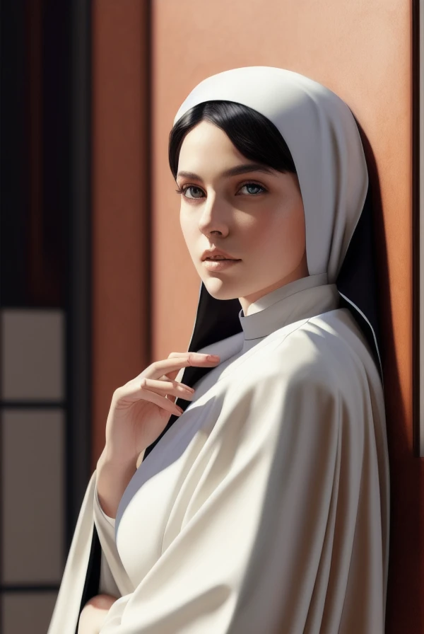 portrait of a beautiful women, big breasts, ((nun)), modelshoot style, (extremely detailed CG unity 8k wallpaper), full shot body photo of the most beautiful artwork in the world, professional majestic oil painting by Ed Blinkey, Atey Ghailan, Studio Ghibli, by Jeremy Mann, Greg Manchess, Antonio Moro, trending on ArtStation, trending on CGSociety, Intricate, High Detail, Sharp focus, dramatic, photorealistic painting art by midjourney and greg rutkowski, ((nsfw))