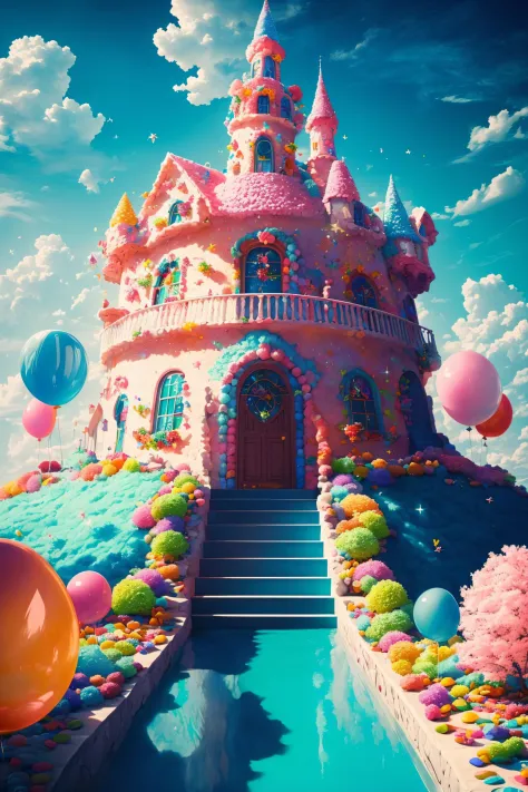 (Masterpiece, best quality:1.3), highly detailed, 8k, <lora:Candyland-10:0.85>, full background, candyland, ice cream, fantasy, ...