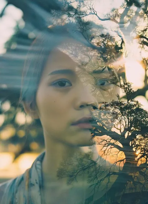 a woman standing in front of a tree with a sky background