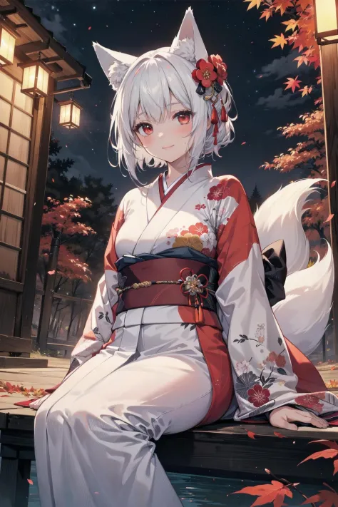 ((masterpiece:1.4, best quality)), ((masterpiece, best quality)),girl sitting in a Japanese-style garden, featuring white,red an...