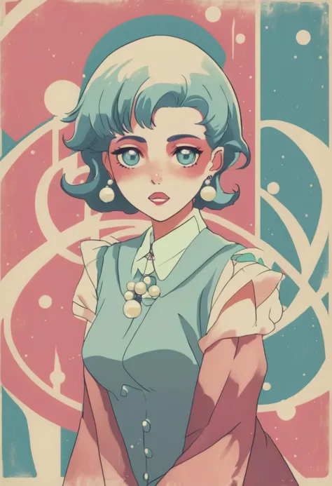 Girl with Pearl,anime,retro,muted color