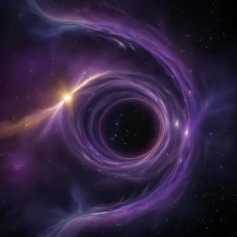astrophotography, a cinematic shot of a black hole to infinity, intricate details, extremely detailed, purple energy flowing, abstract, magical, particles, messy, space background, nebula, event horizon, imax