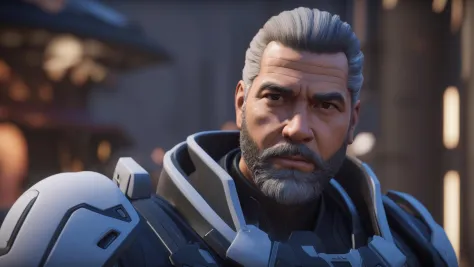 cinematic shot of a overwatch hero, detailed face and eyes, stylized, in the style of overwatch, stylized 3d
