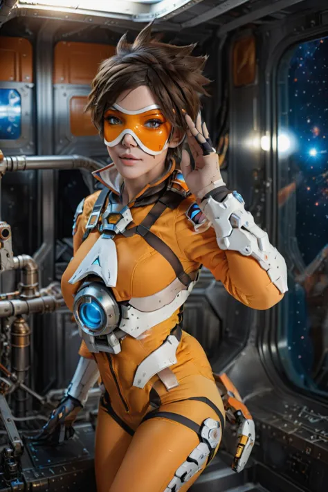 cinematic photo of <lora:Tracer1024:0.8>Tracer1024 with an orange glassmask posing on a space station, (8k uhd, masterpiece, best quality, high quality, absurdres, ultra-detailed), 1girl, ((detailed hands)), easynegative, FastNegativeV2, ca21mv6-235, realistic eyes, ObsidianGold, perfecteyes, beautiful eyes, full body view